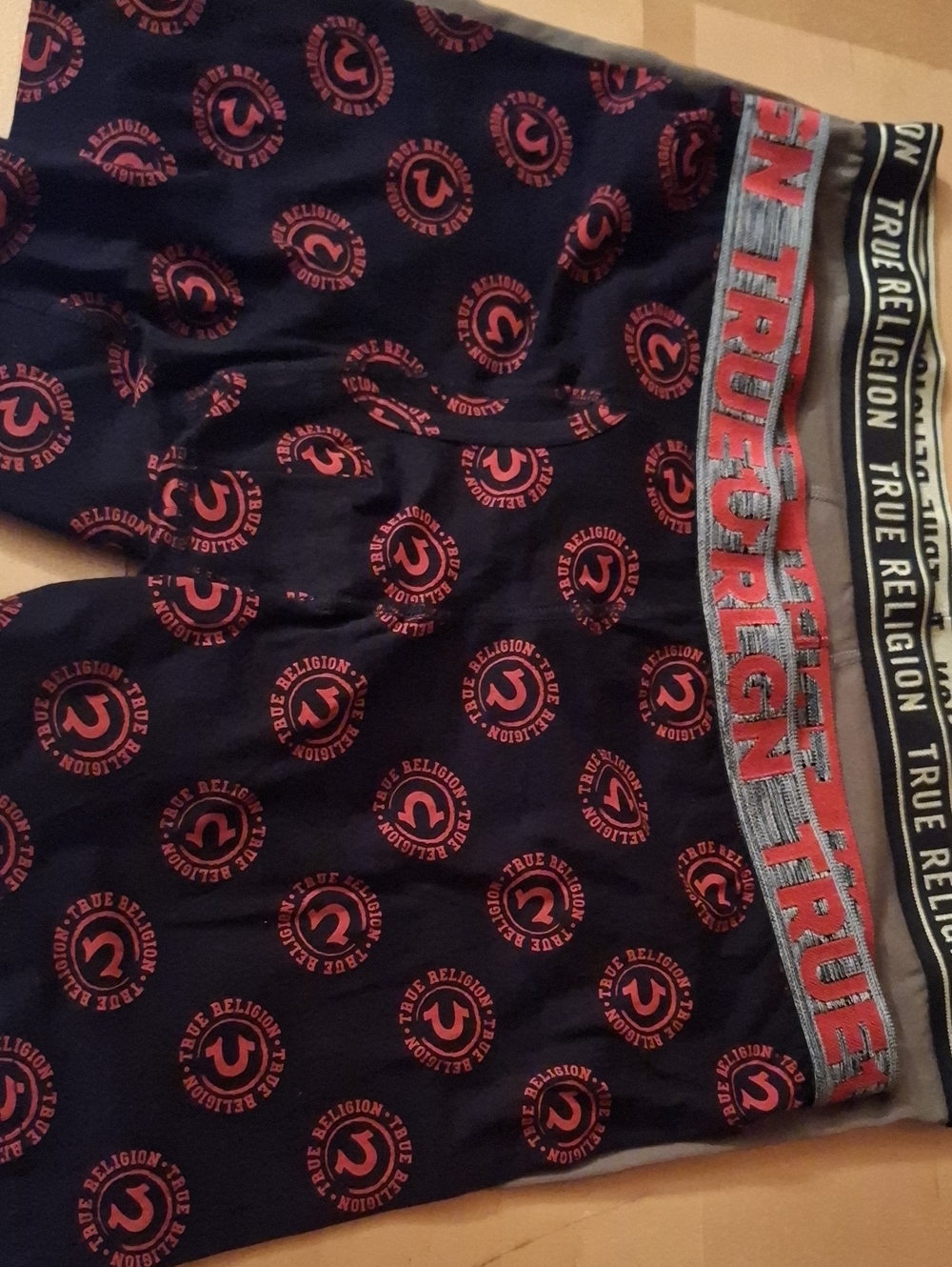True Religion Navy Boxer Briefs with Red Logo Motif and Branded Waistband